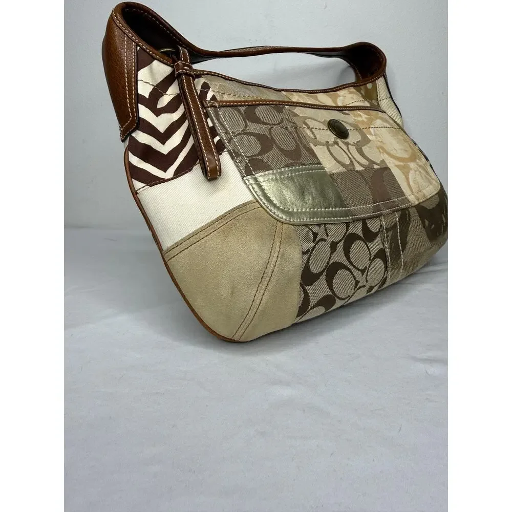 Coach Ergo Patchwork Hobo Bag 10808 Y2K Signature Jacquard Zebra Leopard Purse